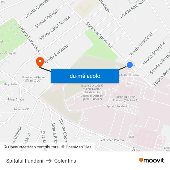 Harta de Spitalul Fundeni către Colentina