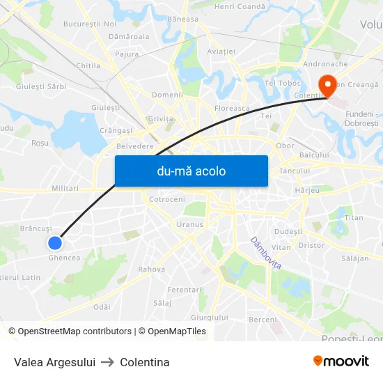 Harta de Valea Argesului către Colentina