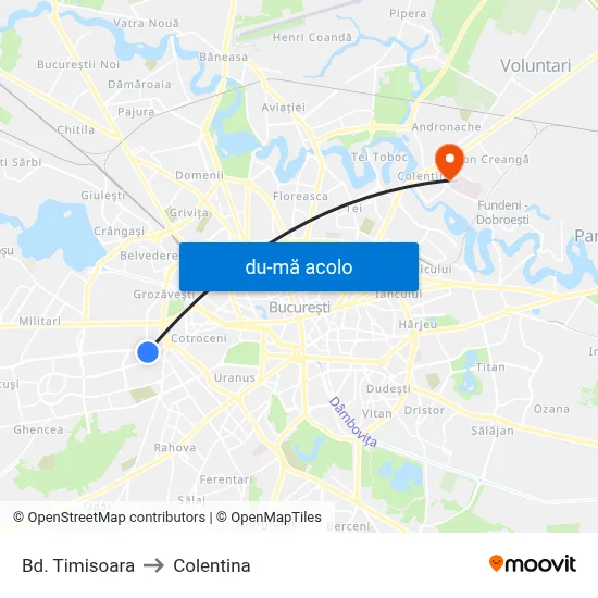 Harta de Bd. Timisoara către Colentina