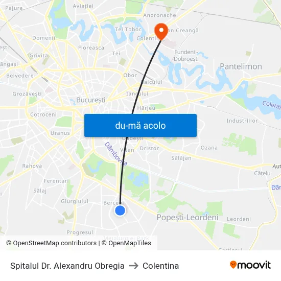 Harta de Spitalul Dr. Alexandru Obregia către Colentina