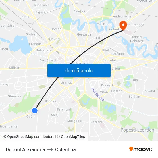 Harta de Depoul Alexandria către Colentina