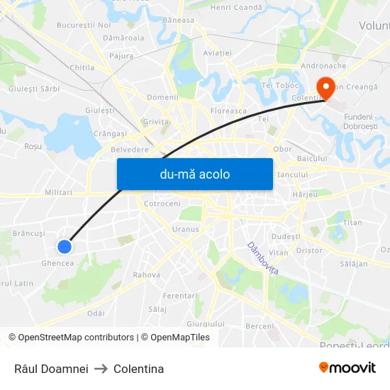 Harta de Râul Doamnei către Colentina