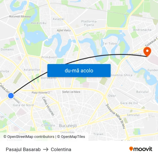 Harta de Pasajul Basarab către Colentina