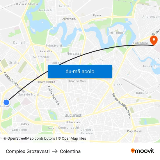 Harta de Complex Grozavesti către Colentina