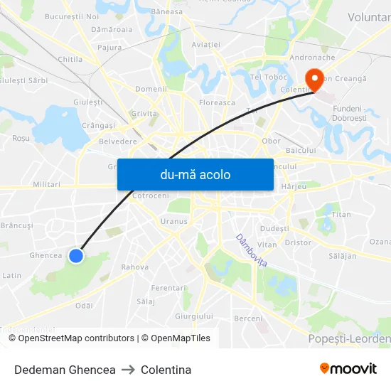 Harta de Dedeman Ghencea către Colentina