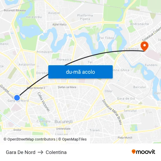 Harta de Gara De Nord către Colentina