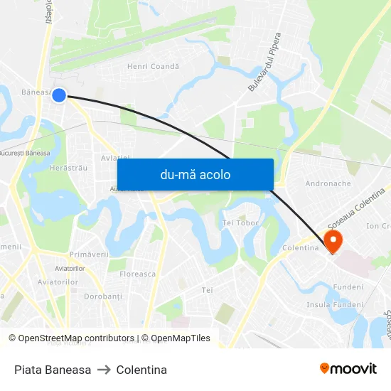 Harta de Piata Baneasa către Colentina