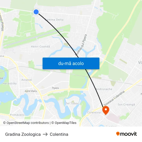 Harta de Gradina Zoologica către Colentina