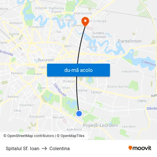 Harta de Spitalul Sf. Ioan către Colentina