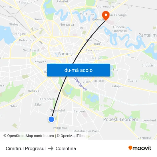 Harta de Cimitirul Progresul către Colentina