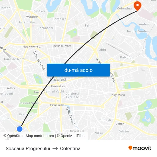 Harta de Soseaua Progresului către Colentina