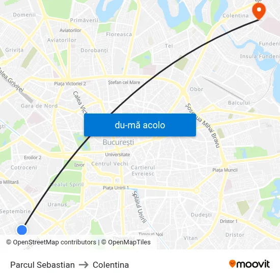 Harta de Parcul Sebastian către Colentina