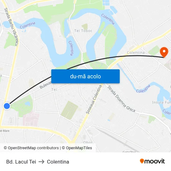 Harta de Bd. Lacul Tei către Colentina