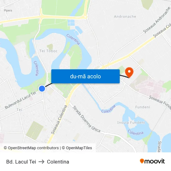 Harta de Bd. Lacul Tei către Colentina