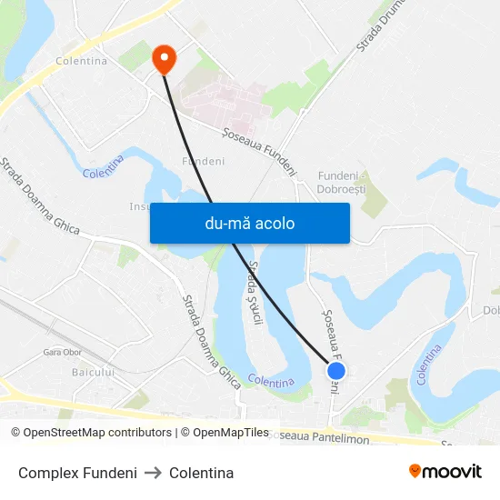 Harta de Complex Fundeni către Colentina