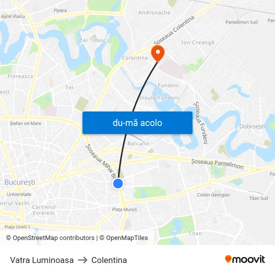 Harta de Vatra Luminoasa către Colentina