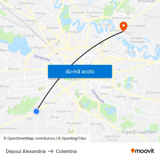 Harta de Depoul Alexandria către Colentina