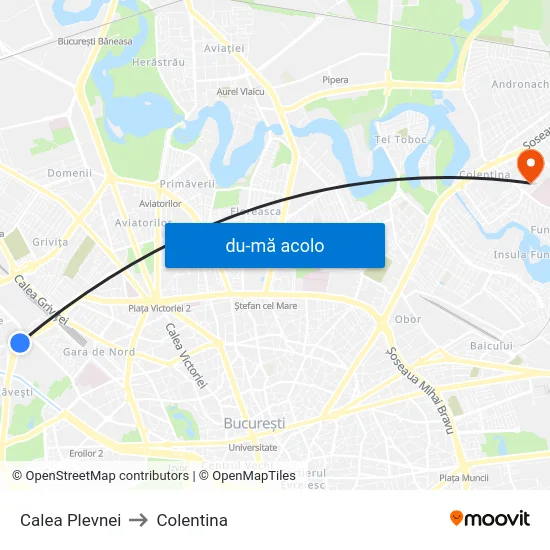 Harta de Calea Plevnei către Colentina