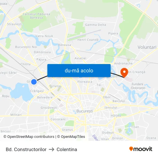 Harta de Bd. Constructorilor către Colentina