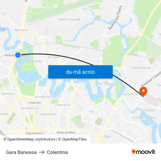 Harta de Gara Baneasa către Colentina