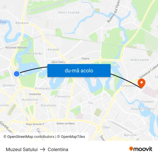 Harta de Muzeul Satului către Colentina