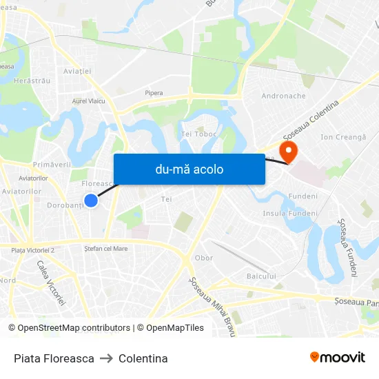 Harta de Piata Floreasca către Colentina