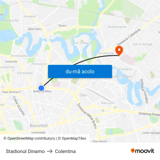 Harta de Stadionul Dinamo către Colentina
