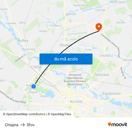 Harta de Chiajna către Ilfov