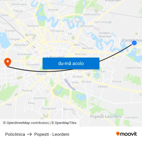 Harta de Policlinica către Popesti - Leordeni
