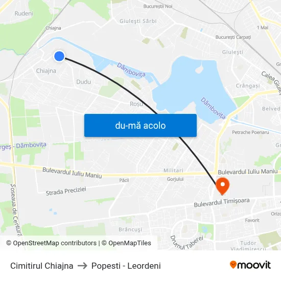 Harta de Cimitirul Chiajna către Popesti - Leordeni