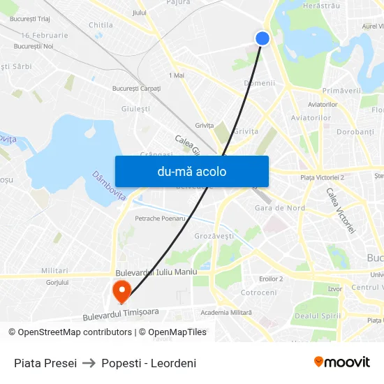 Harta de Piata Presei către Popesti - Leordeni