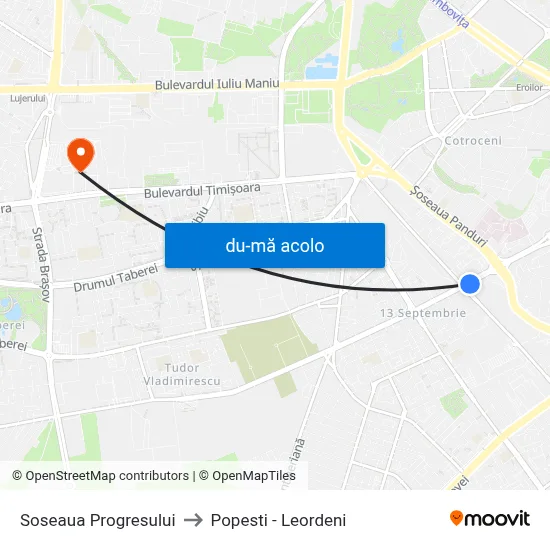 Harta de Soseaua Progresului către Popesti - Leordeni