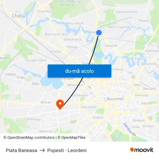 Harta de Piata Baneasa către Popesti - Leordeni