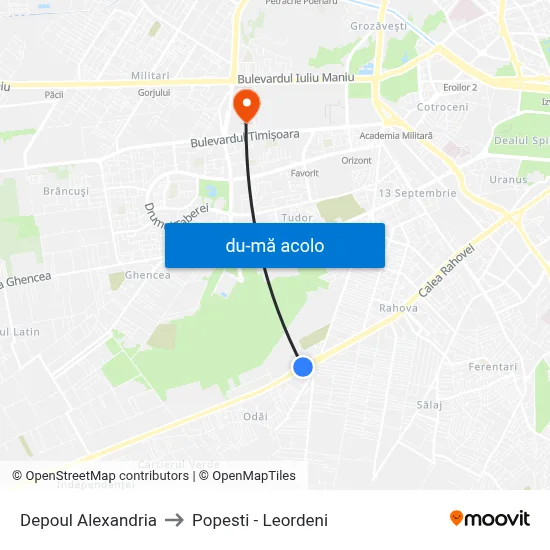 Harta de Depoul Alexandria către Popesti - Leordeni