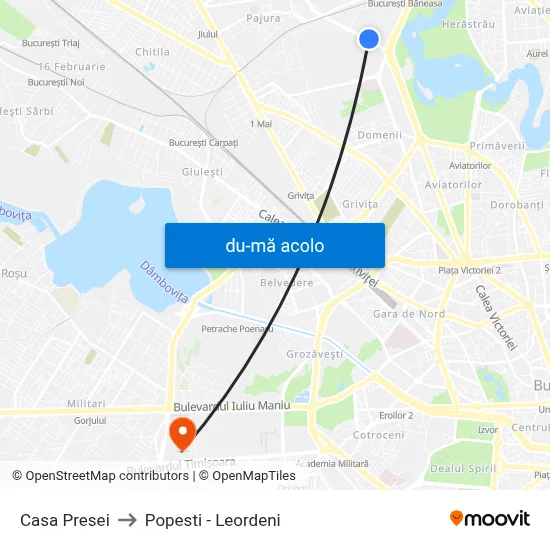 Harta de Casa Presei către Popesti - Leordeni