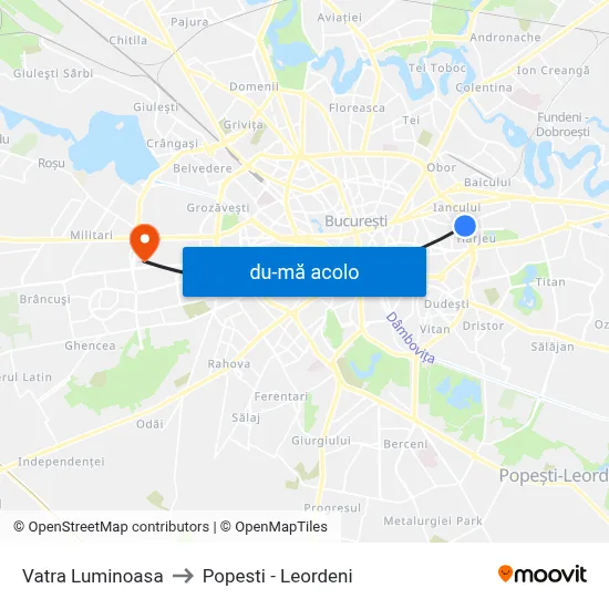 Harta de Vatra Luminoasa către Popesti - Leordeni
