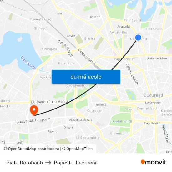 Harta de Piata Dorobanti către Popesti - Leordeni