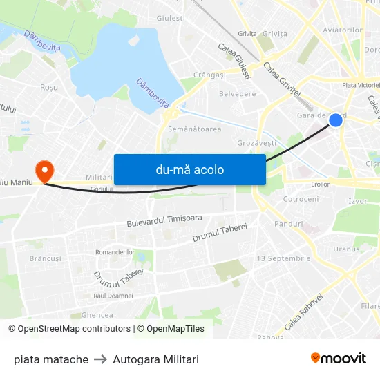 Harta de piata matache către Autogara Militari