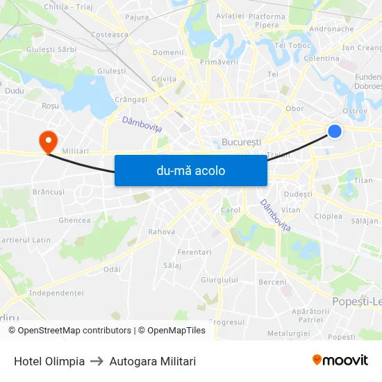 Harta de Hotel Olimpia către Autogara Militari