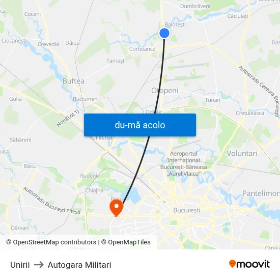 Harta de Unirii către Autogara Militari