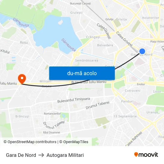 Harta de Gara De Nord către Autogara Militari