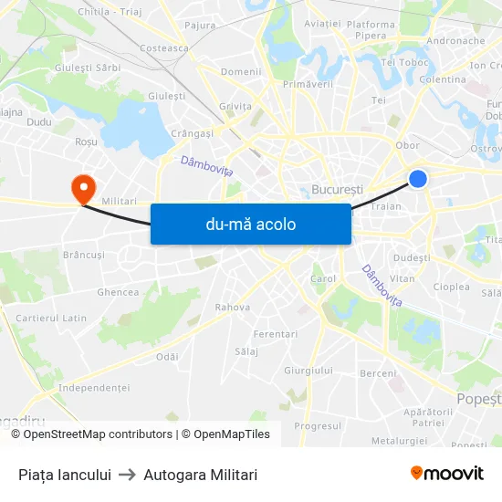 Harta de Piața Iancului către Autogara Militari