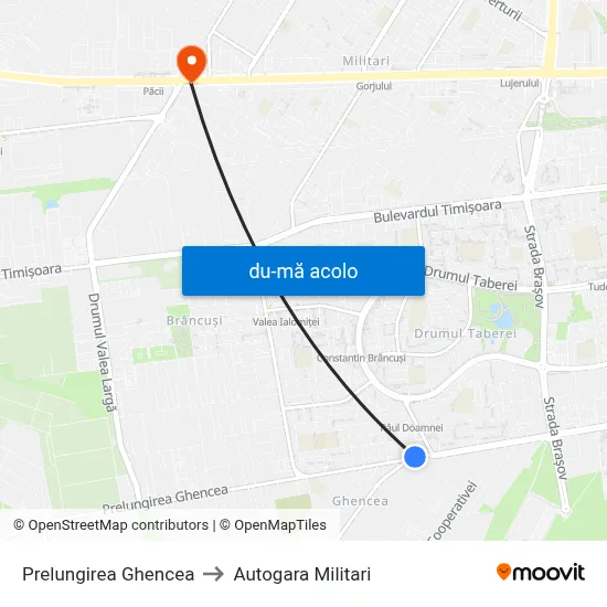 Harta de Prelungirea Ghencea către Autogara Militari