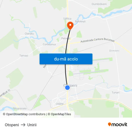 Harta de Otopeni către Unirii