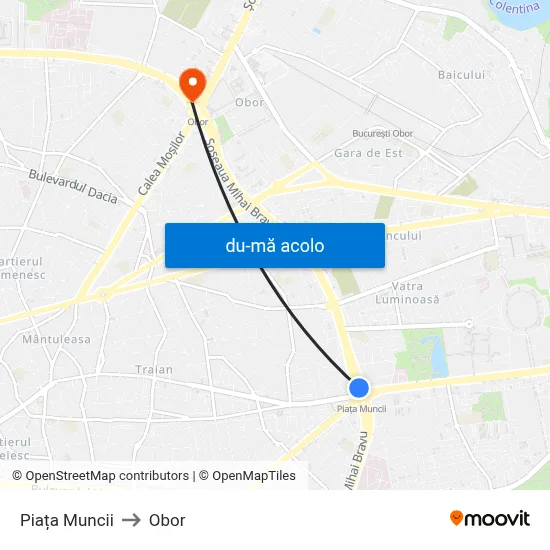 Harta de Piața Muncii către Obor