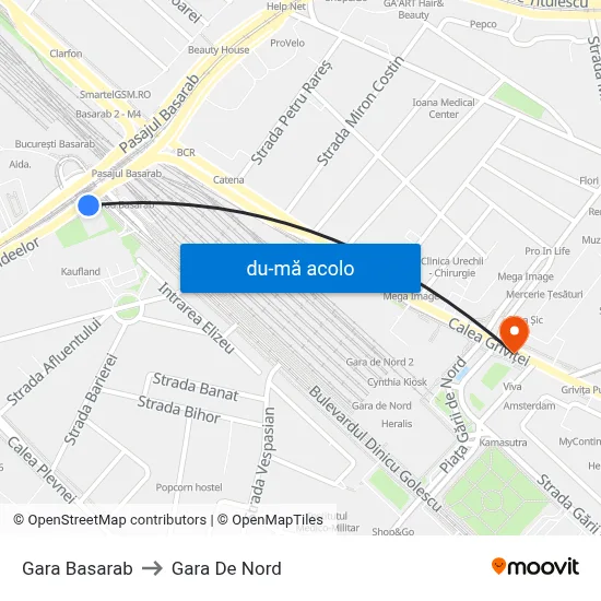 Harta de Gara Basarab către Gara De Nord