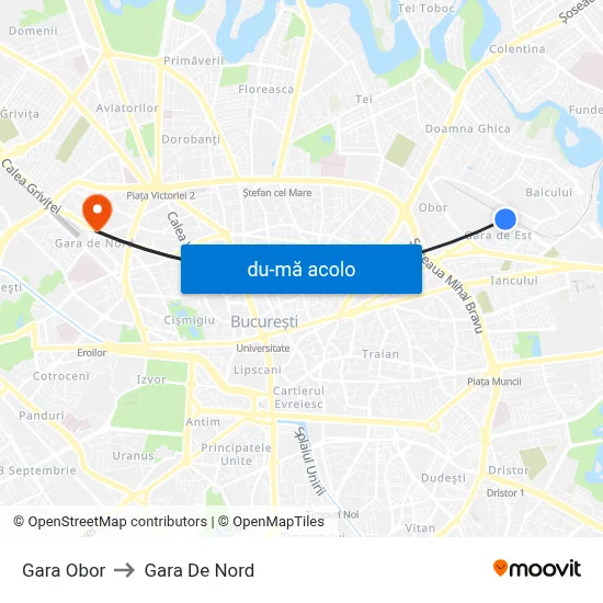 Harta de Gara Obor către Gara De Nord