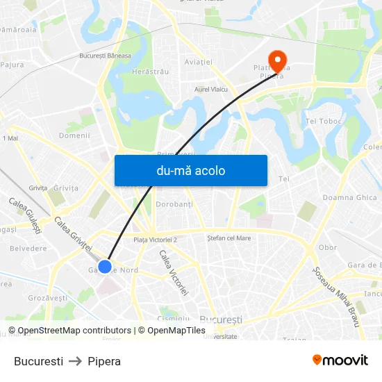 Harta de Bucuresti către Pipera