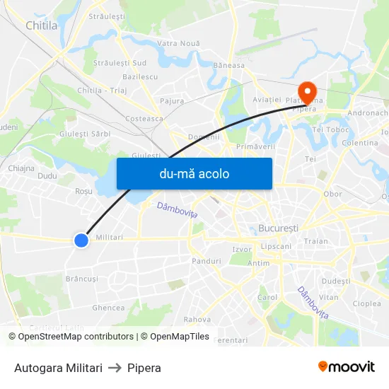 Harta de Autogara Militari către Pipera