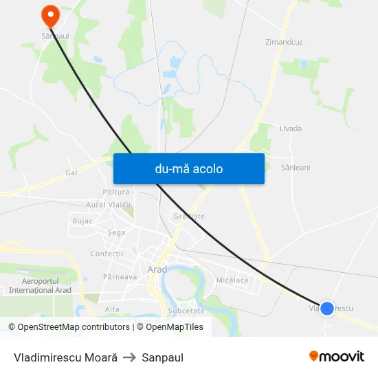 Harta de Vladimirescu Moară către Sanpaul
